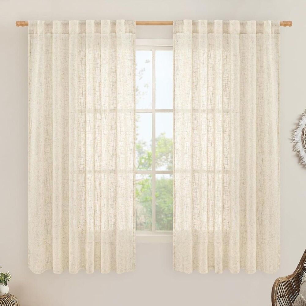 Brand New LAMIT Beige Faux Linen Curtains 52"W × 63"L – 2 Panels